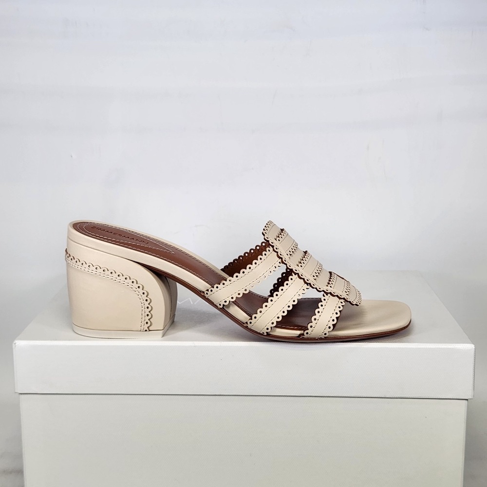 Zimmermann Goldie Slide 65 Sandals Women Size 39 Macadamia Scalloped Block Heel